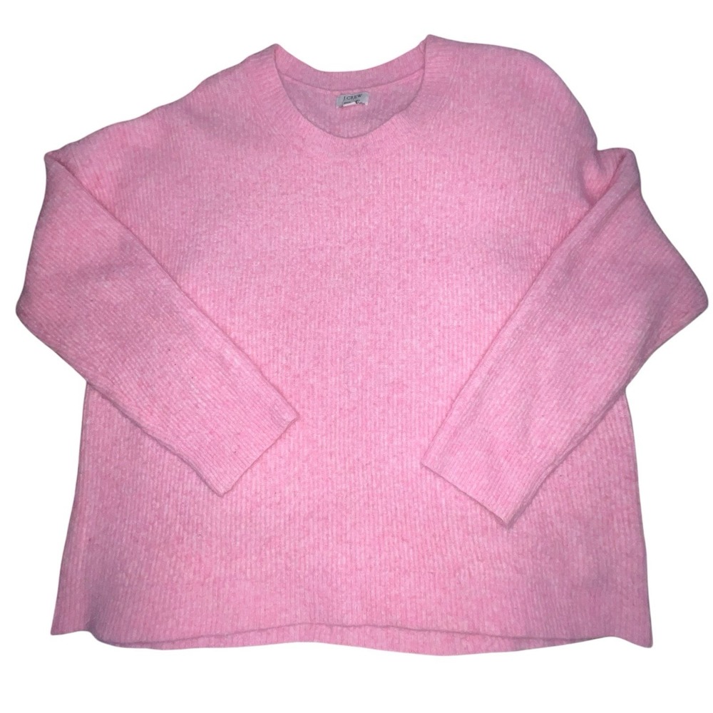 J Crew‎ Ribbed Boyfriend Crewneck Sweater Extra Soft Wool Blend Women XL Pink